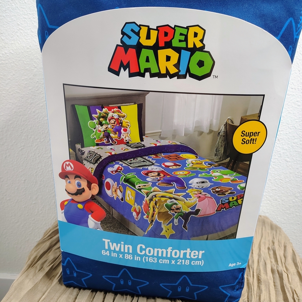 Nintendo Super Mario Twin Comforter Kids Bedding Blue 64x86 Soft - Picture 2 of 12